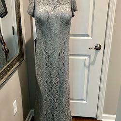 New Gray Flutter Sleeve Lace Gown 