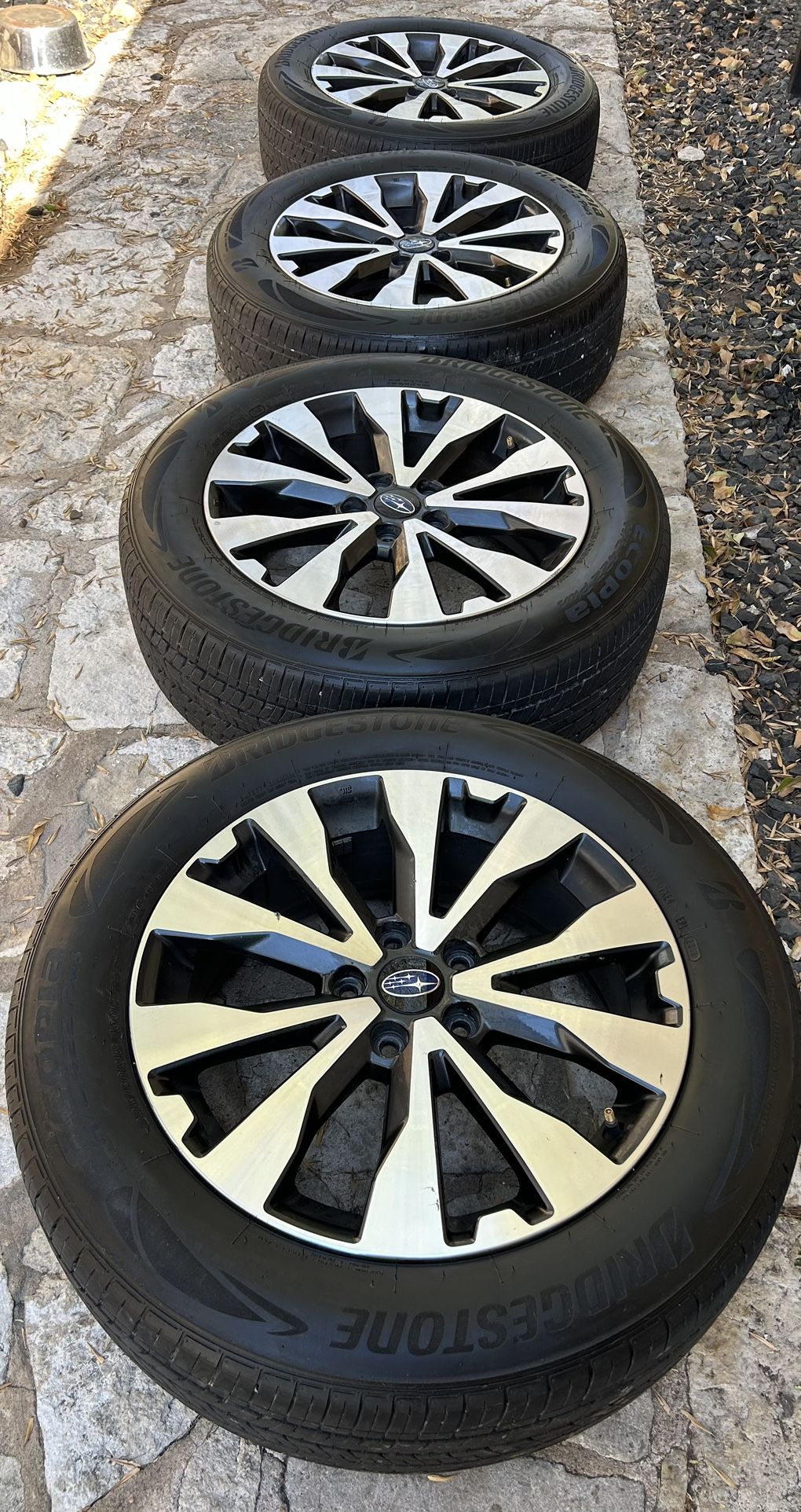 Set of 4 OEM brushed aluminum 17” Subaru rims AND Bridgestone tires 2016 Forester