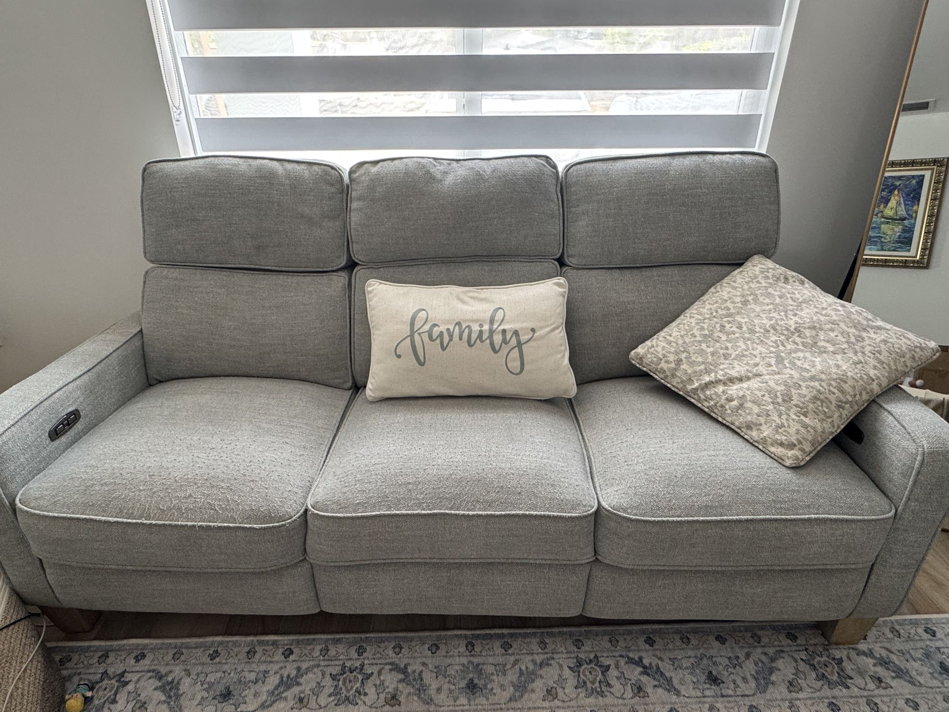 Baby Blue Reclining Three Seater Couches - 2 Available