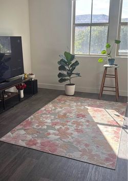 Floral Area Rug in Pink and Sage