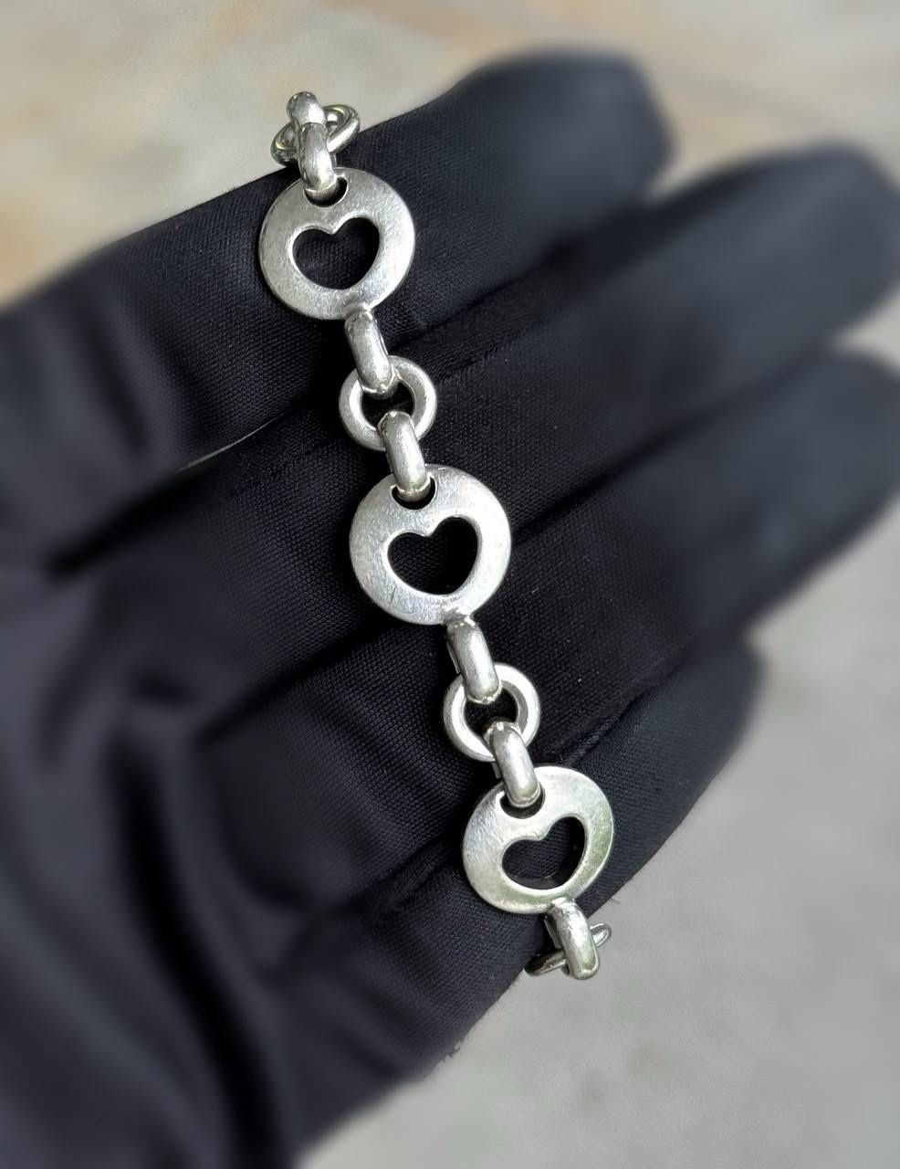 Jewelry .925 solid sterling silver Tiffany & Co Open Heart Circle Link Sterling Bracelet 7.00” 14.00mm