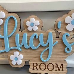 2D Flat Personalized Bedroom Door Sign With Floral Daisy Pattern, Custom Acrylic Nameplate, Unique Room Decor For Teens, Kids, Or Adults, Space Identi