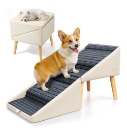 2-in-1 Dog Stairs/ramp & Ottoman Foldable Non-Slip 17” For Couch, Wood & Leather