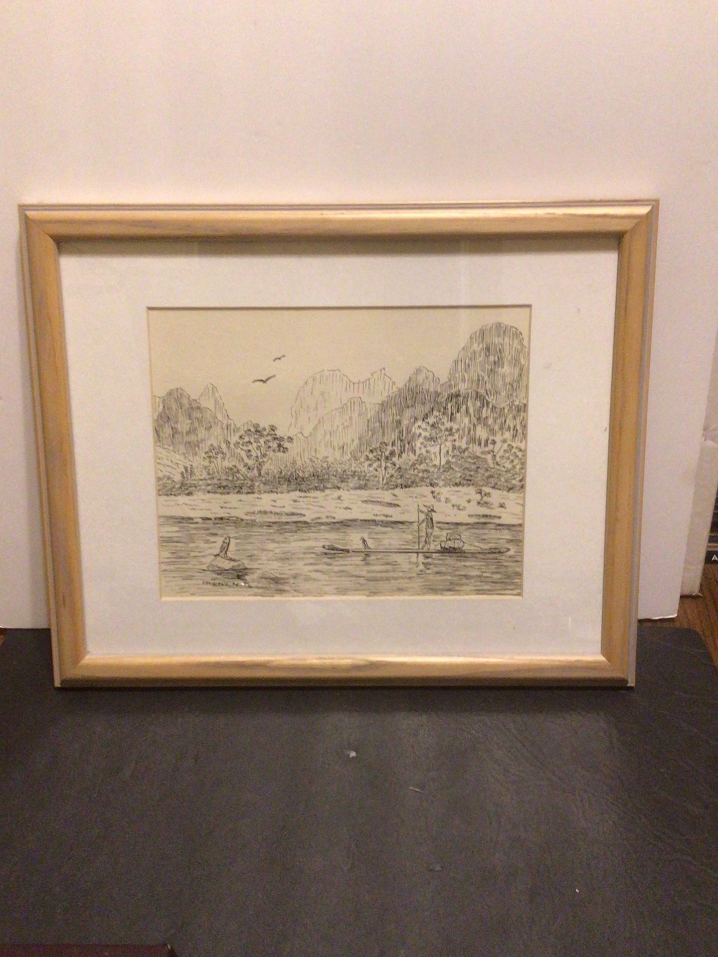 Original 1994 Cangiano Framed Artwork “Entering A Delta” 12.5x15.5in