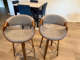 2 Modern Gray Bar Stools Wood Frame