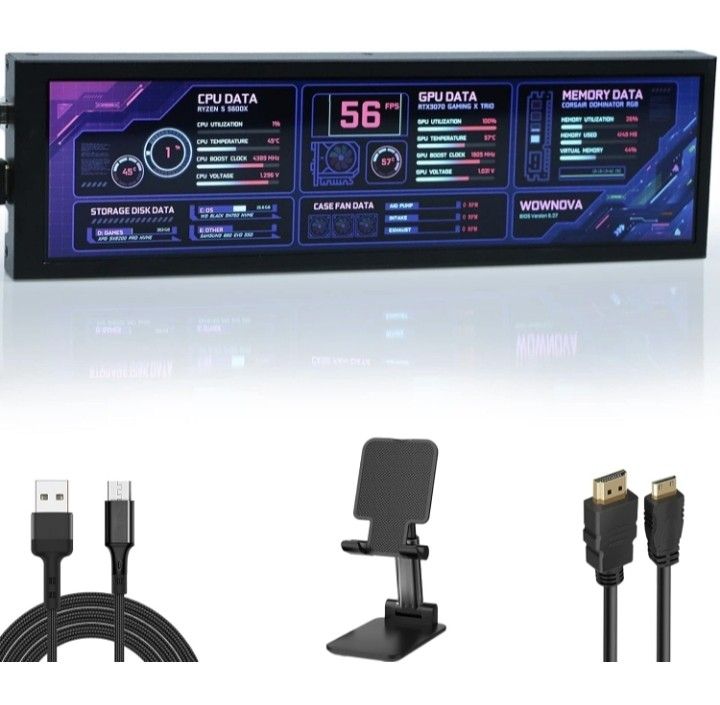 WOWNOVA Computer Hardware Temp Sensor Panel 8.8" Monitor, PC Temperature Display, HD LCD Screen for PC Case Accessories Gaming Secondary Monitor
