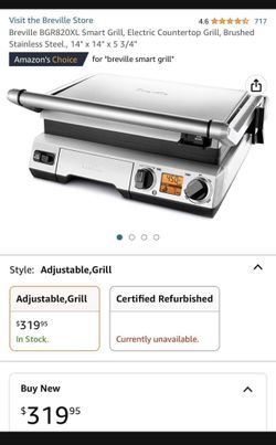  Breville BGR820XL Smart Grill, Electric Countertop Grill,  Brushed Stainless Steel., 14 x 14 x 5 3/4