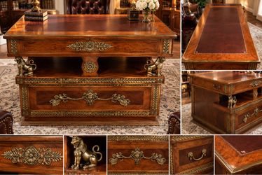 Custom Executive Desk With Brass Lion Accents