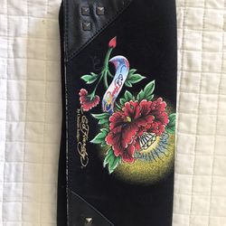Ed Hardy clutch Black with wristlet New Condition