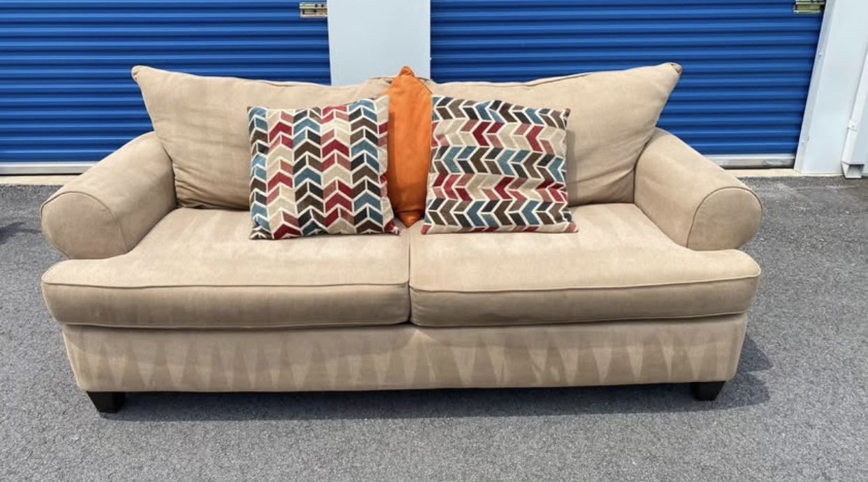 FREE DELIVERY- COMFORTABLE QUALITY TAN COUCH SOFA LOVESEAT