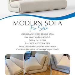 CB2 HADA 96" IVORY BOUCLE SOFA