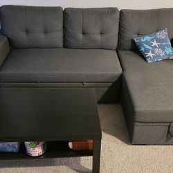 Futon sofa bed full size & cofee + side table
