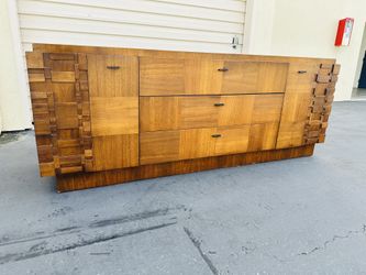 Lane Brutalist Mid Century Walnut Lowboy Dresser