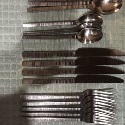 Stainless Steel Heavy Dinner Ware Set Of Four With Extra Pieces