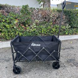 Collapsible Folding Wagon with Adjustable Handle Foldable Utility Wagon Cart with 2 Drink Holders