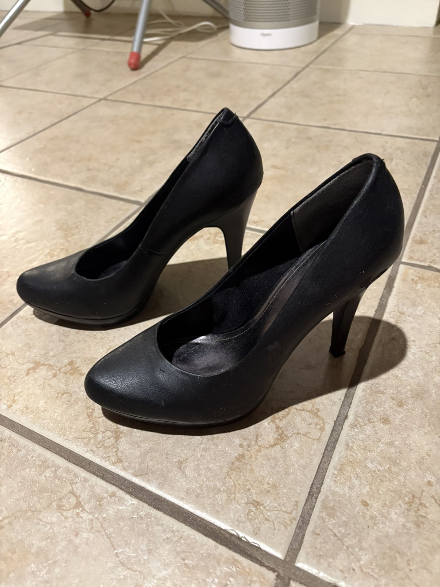 Black Faux Leather Heels