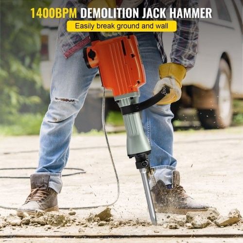 Demolition Jack Hammer, 2200W Electric Demolition Jack Hammer w/ 4 Bits clay spade chisel & scraping chisel & flat chisel & pointed