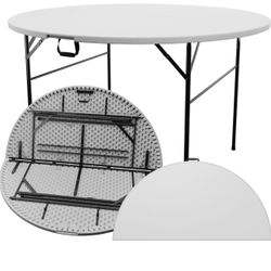 $89 ROUND 5FT FOLDING TABLE, HEAVY DUTY, FOLDING.