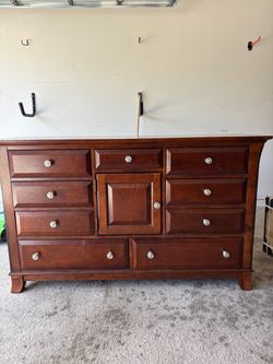 Large Wood Dresser with Drawers and Cabinet