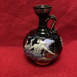 4.5 Inch 24k Black & Gold Handmade In Greece Imported From Greece Greek Ceramic Vase  