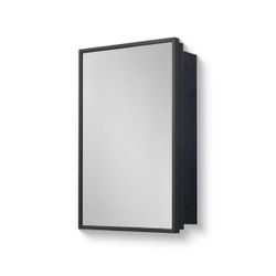 New - 16 in. W x 24 in. H Rectangular Iron Black Medicine Cabinet with Mirror