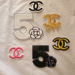 Lot Of 6 Embroidered Sequin Fashion CC Number 5 Iron On Patches