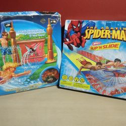 2 New Kids Water Slide Spiderman 16ft & Disney Magical Kingdoms Pirates of the Caribbean 20 Ft  Slip N Slide - Boys & Girls Outdoor Toys