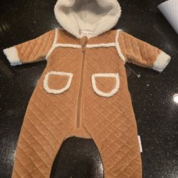 Tamarind Baby Camel Color Faux Fur One Piece With Hoodie. 6-9m. 