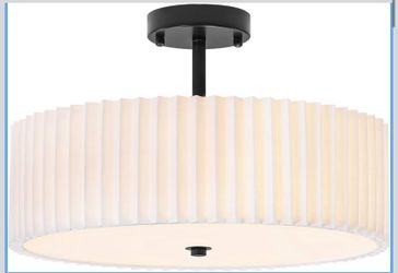 16.5 Inch Semi Flush Mount Ceiling Light,3 Light Modern Black Ceiling Light Fixture with Pleated Fabric Shade,Flush Mount Light Fixture for Bedroom,Li