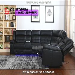 BLACK RECLINER SECTIONAL WITH LED LIGHTS