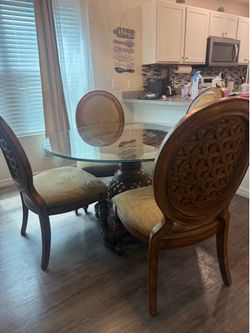 Round Glass Dining Table Set with 4 Chairs