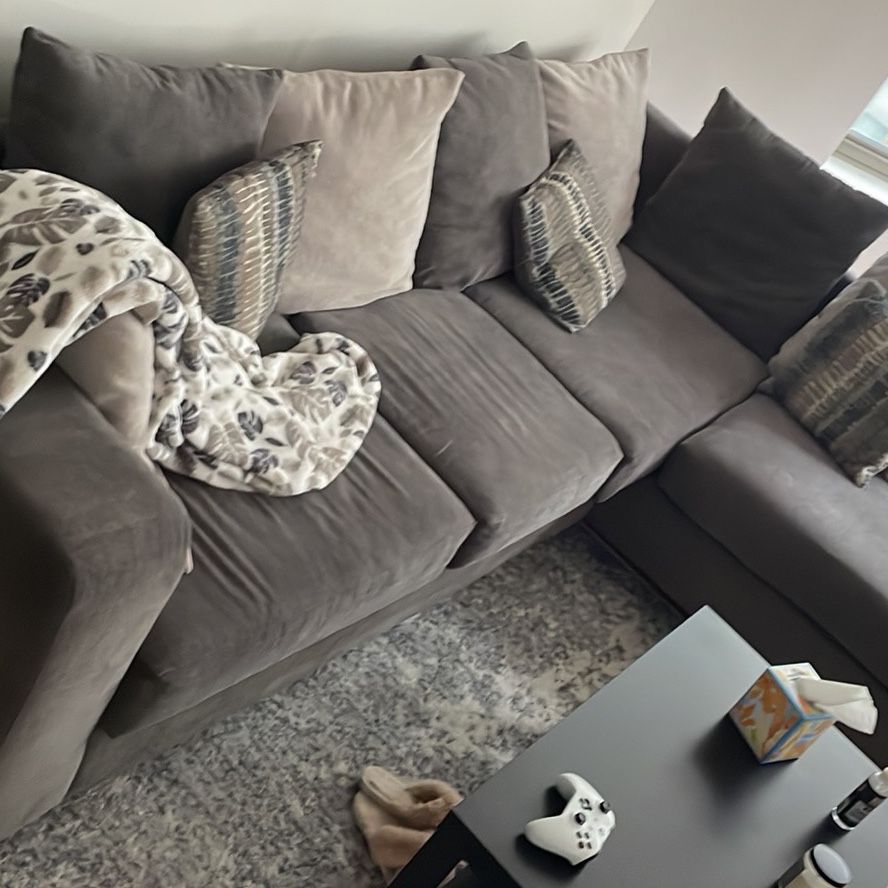 Two-piece gray sectional couch