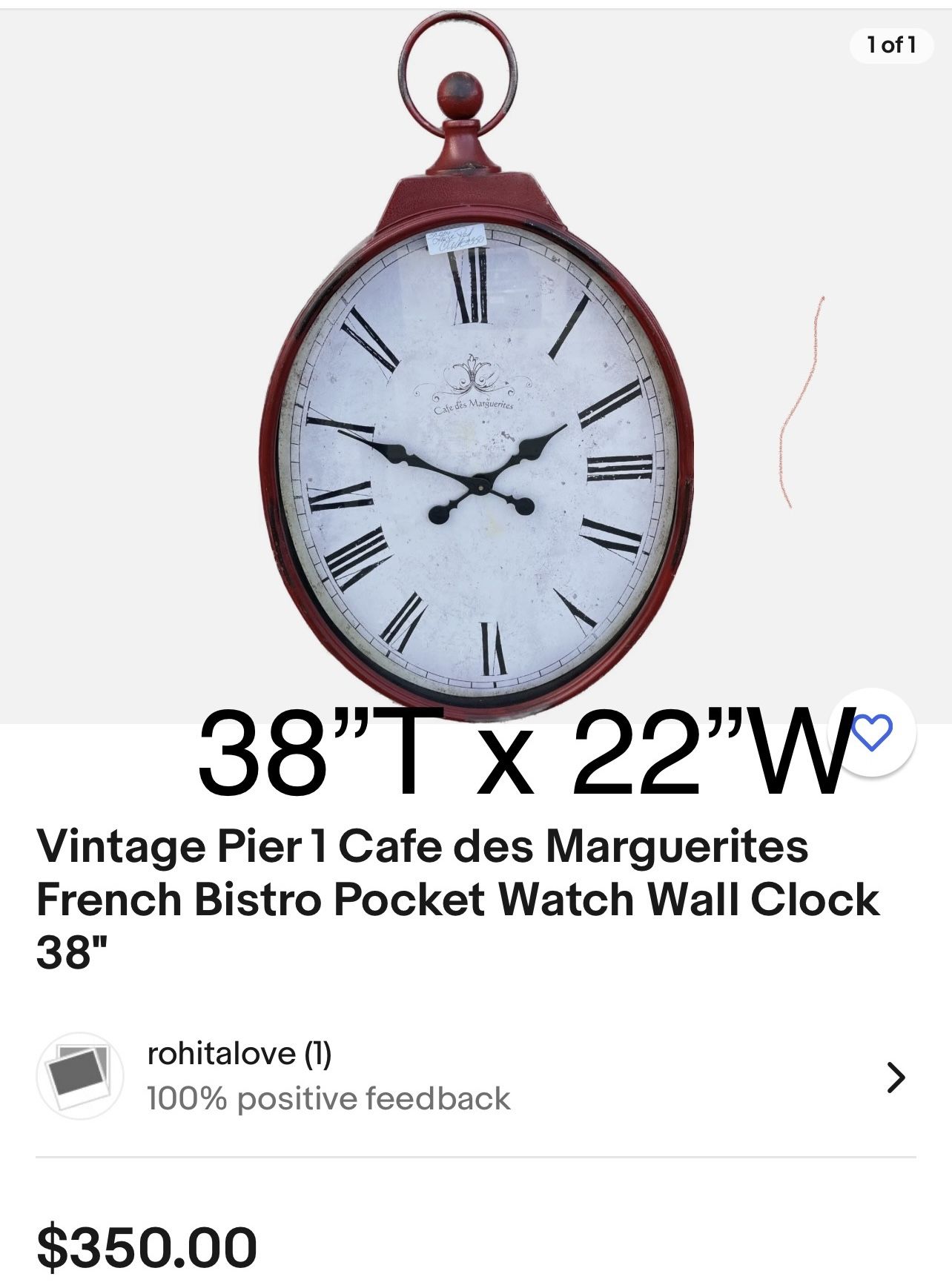 Pier One Red Vintage Metal Clock
