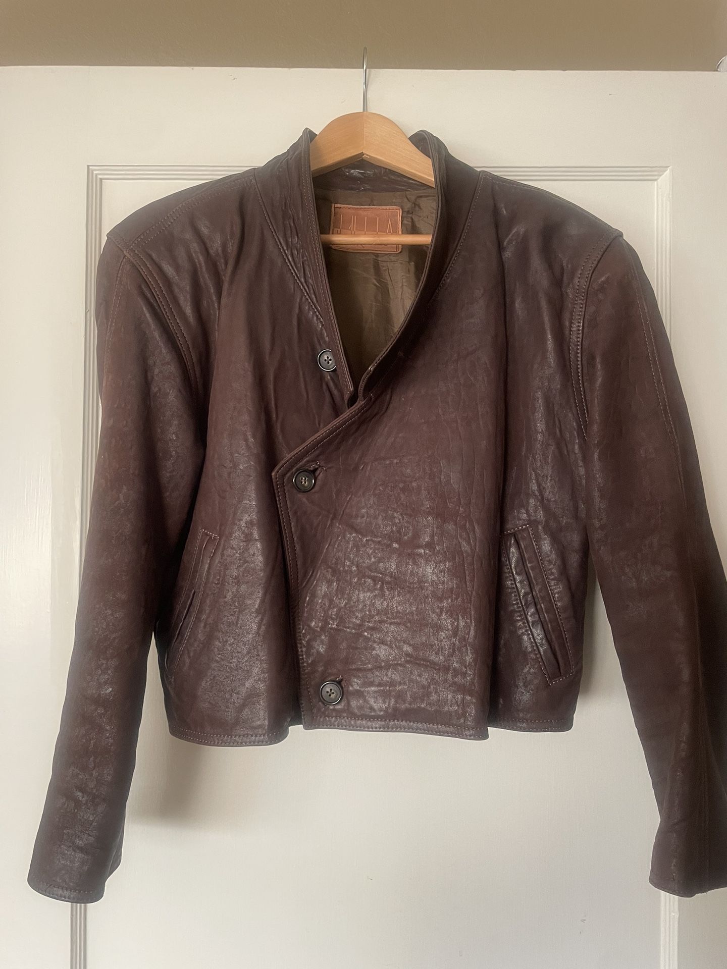 Womans Vintage Brown Leather Jacket, Size 8