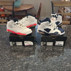 Nike Air Jordan 6 Preschool Size 2.5 Y Excellent Condition OG All Sneakers Kids Olympic White Red Infrared 