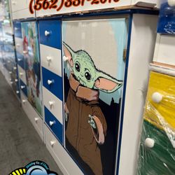 Six Drawer White & Blue Ropero Dresser Cajonera Closet Baby Yoda 