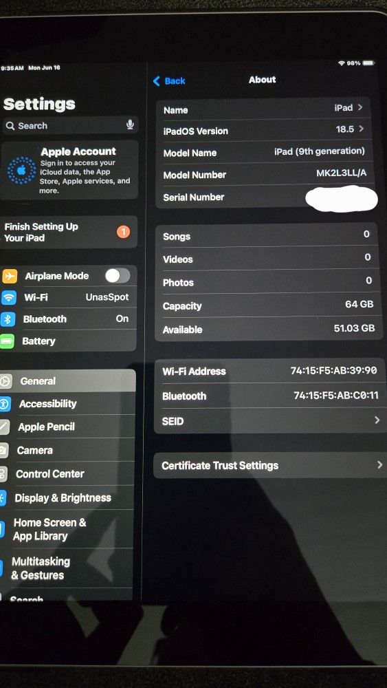 9th Gen iPad 64gb