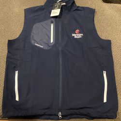 Zero Restriction Golf Z700 Full Zip Vest Mens L New With Tags Meridian Bank Logo 