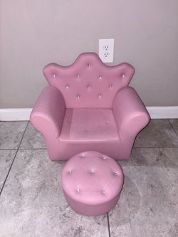 Kids Pink Princess Chair with foot rest
