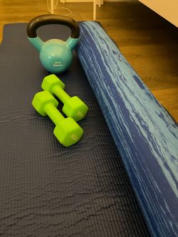 Kettlebell 20 Lb. Two Dumbbells 6 lb. Foam Roller. Fitness Mat