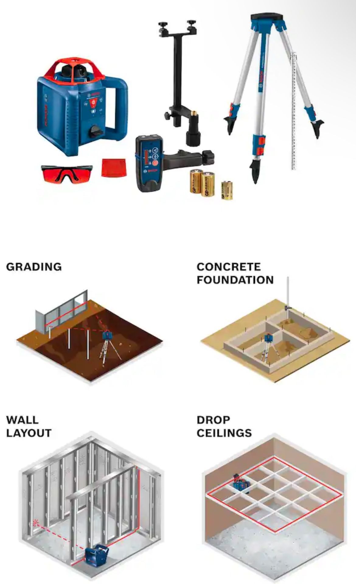 Bosch 800 ft. Rotary Laser Level Complete Kit Self Leveling with Hard Carrying Case