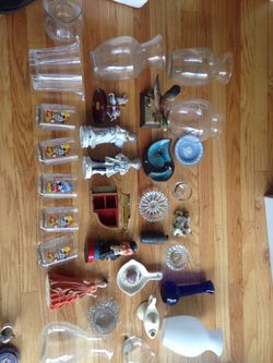 Various figurines and flower vase