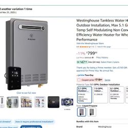 Westinghouse Tankless Water Heater Propane, Outdoor Installation, Max 5.1 GPM 120,000 BTU, Temp Self Modulating Non Condensing High Efficiency Water H