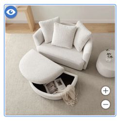 Holley Oversized Fabric Accent Chair with Storage Ottoman