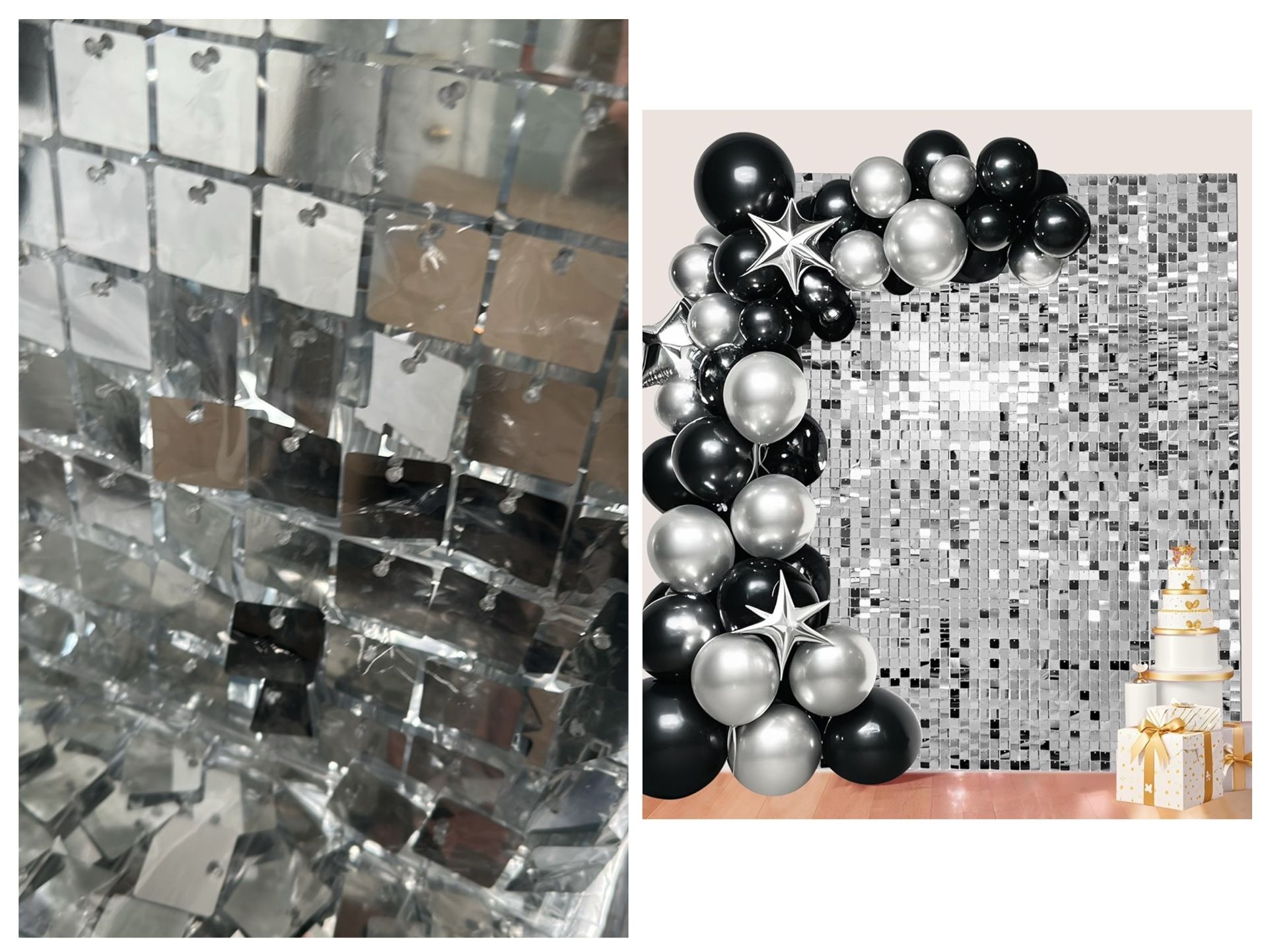 24 Pcs Silver Shimmer Wall Backdrop Panels for Party Decoration,4 FT x 6 FT Silver Sequin Backdrop for Birthday Graduation Anniversary Engagement