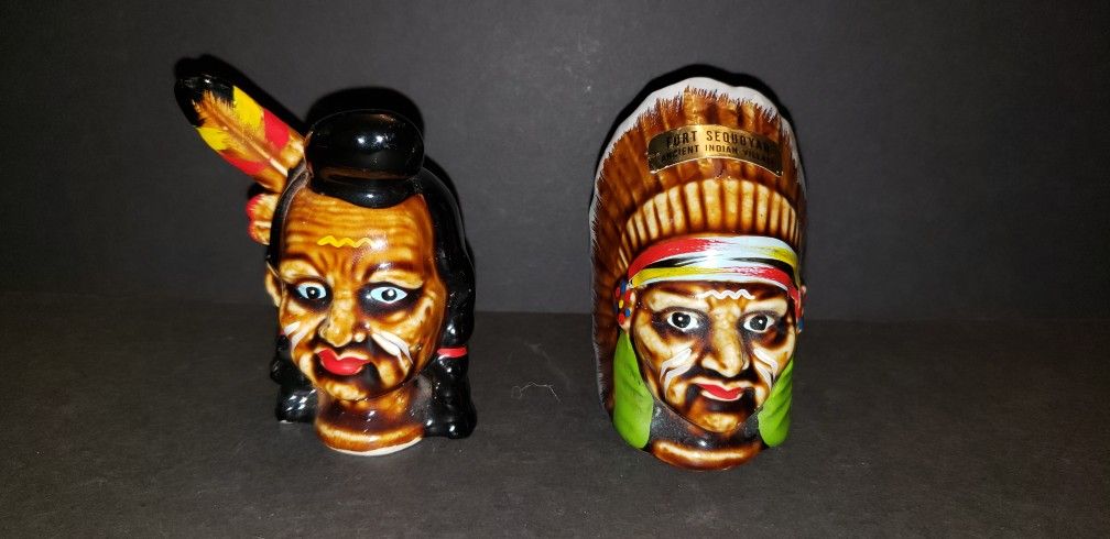 Vintage Native American Indian Bust Salt and Pepper Shakers - HTF