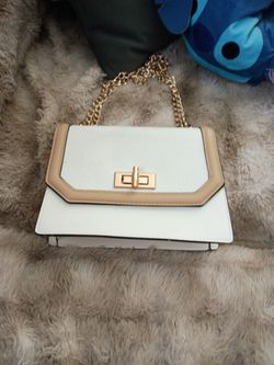 White and Tan Chain Strap Crossbody Bag