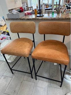Pair of Leather Counter Stools Pottery barn