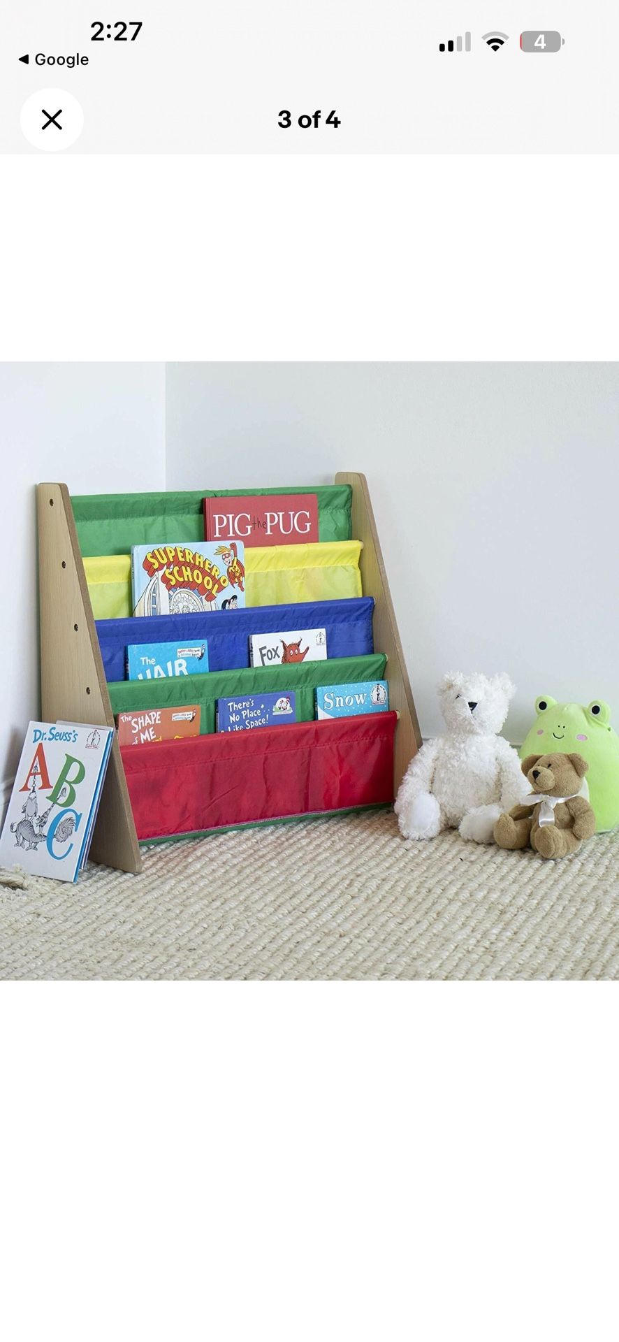Primary Natural Kids Book Rack Magazine Storage Organizer Nylon Pockets Library Excellent condition