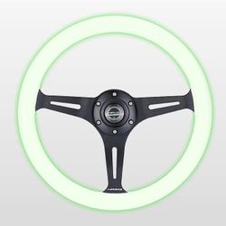 350MM 1.5" DEEP DISH WOOD GRAIN STEERING WHEEL GLOW IN THE DARK